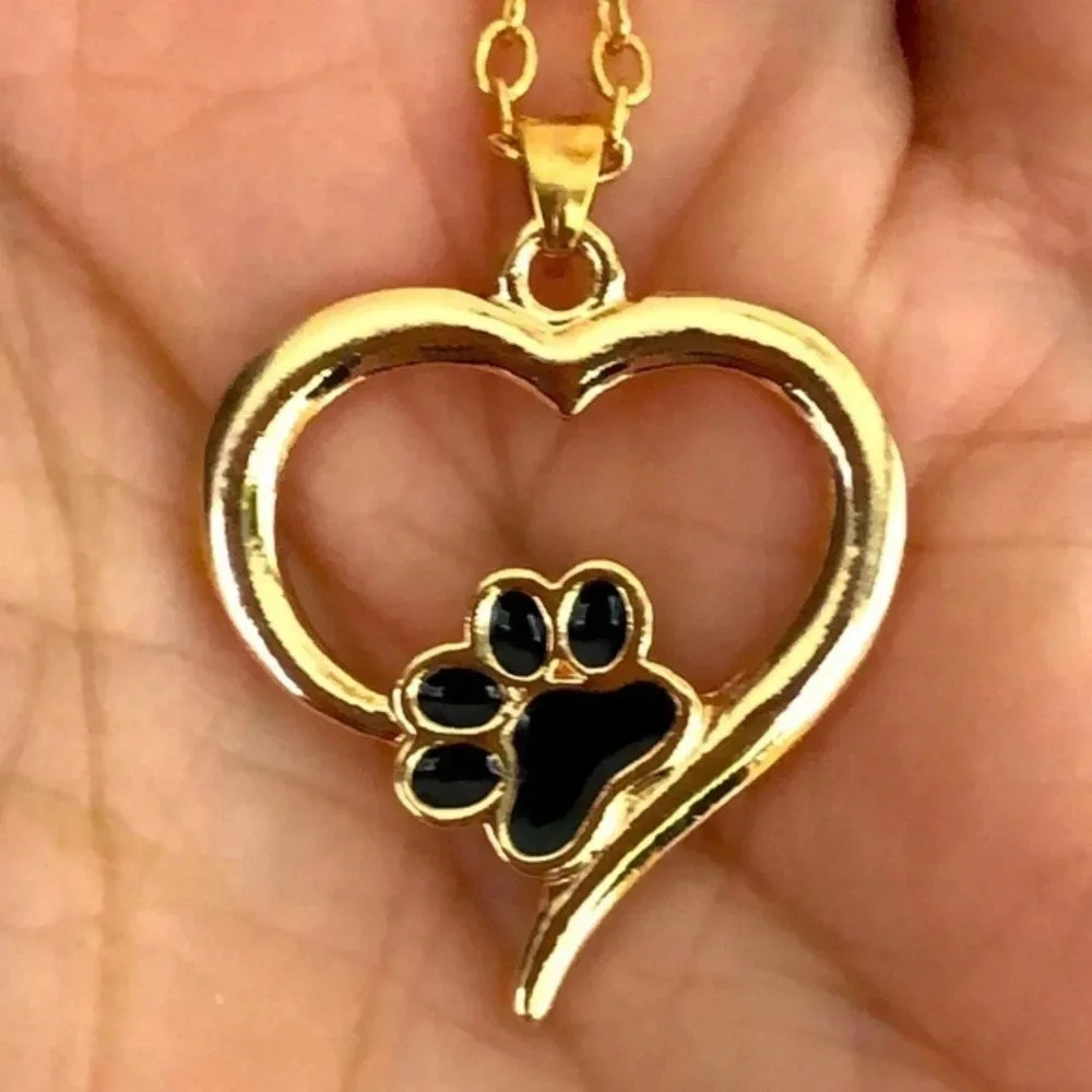3 for $25/ Paw Print Cat Dog Pet Vet Animal Heart Gold Tone Necklace New NWT
